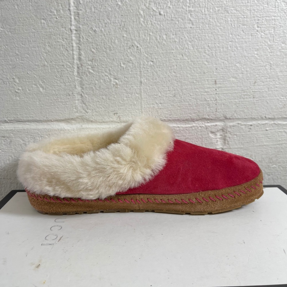L.L. Bean Squam Lake Red‎ Suede Wicked Good Slipper Fur Lined Slip On Womens 8 M - Picture 2 of 11